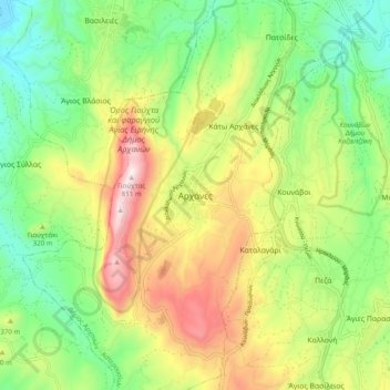 Mapa topográfico Archanes, altitud, relieve