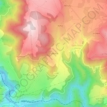 Mapa topográfico Combriaux, altitud, relieve