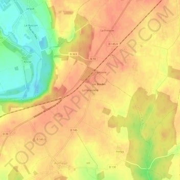 Mapa topográfico La Ferandière, altitud, relieve