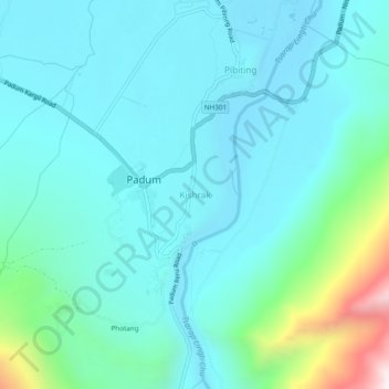Mapa topográfico Kishrak, altitud, relieve