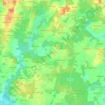 Mapa topográfico Lesteno, altitud, relieve