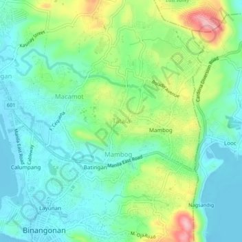 Mapa topográfico Tatala, altitud, relieve