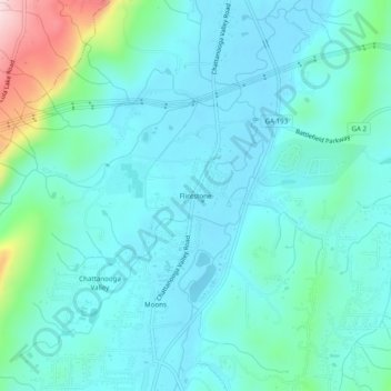 Mapa topográfico Flintstone, altitud, relieve