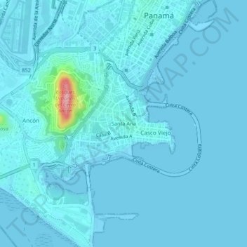 Mapa topográfico Santa Ana, altitud, relieve