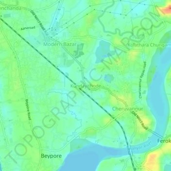 Mapa topográfico Kundayithode, altitud, relieve