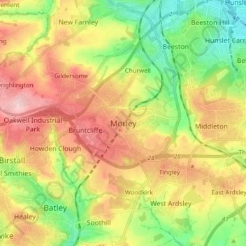 Mapa topográfico Morley, altitud, relieve