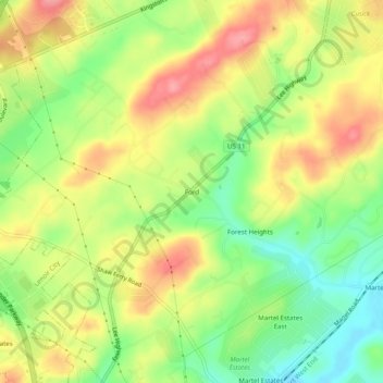 Mapa topográfico Ford, altitud, relieve