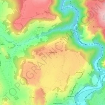 Mapa topográfico Chambeyrac, altitud, relieve