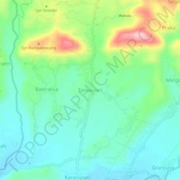 Mapa topográfico Tamansari, altitud, relieve