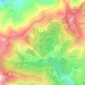 Mapa topográfico Pioggiola, altitud, relieve