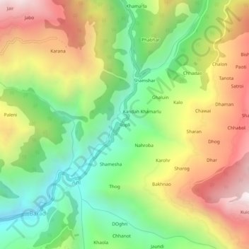 Mapa topográfico Ropli, altitud, relieve