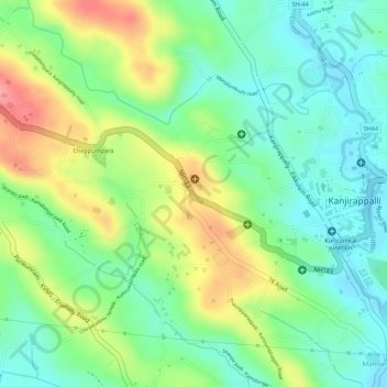 Mapa topográfico Kunnumbhagam, altitud, relieve