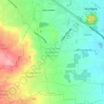 Mapa topográfico Santa María Magdalena Ocotitlan, altitud, relieve