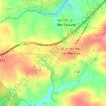 Mapa topográfico Les Blanches Landes, altitud, relieve