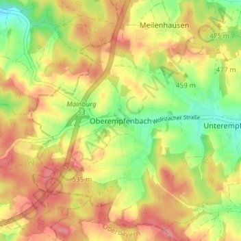 Mapa topográfico Oberempfenbach, altitud, relieve