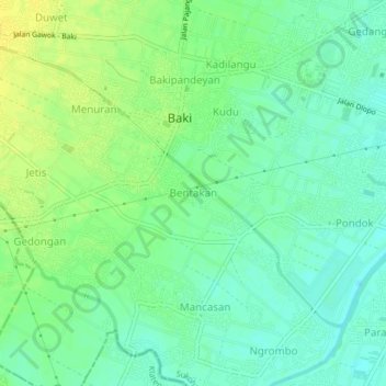 Mapa topográfico Bentakan, altitud, relieve