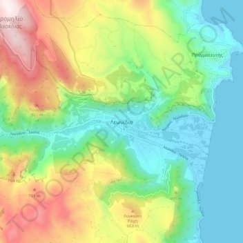 Mapa topográfico Leonidio, altitud, relieve