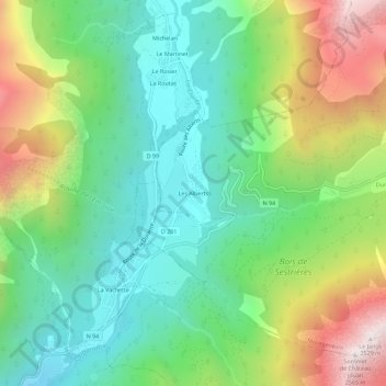 Mapa topográfico Les Alberts, altitud, relieve