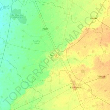 Mapa topográfico Faridkot, altitud, relieve