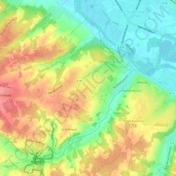 Mapa topográfico Les Rues de Chèvres, altitud, relieve