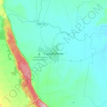 Mapa topográfico Ciudad Mante, altitud, relieve