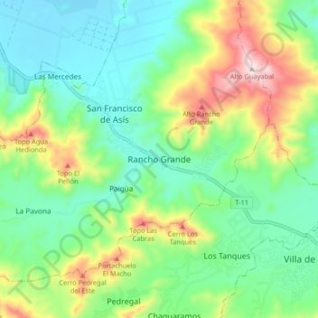 Mapa topográfico Rancho Grande, altitud, relieve