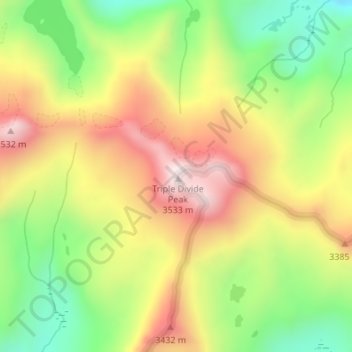 Mapa topográfico Triple Divide Peak, altitud, relieve