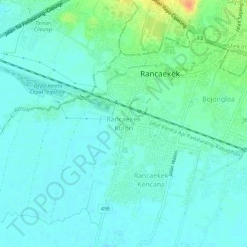 Mapa topográfico Rancaekek Kulon, altitud, relieve