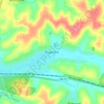 Mapa topográfico Rodatychi, altitud, relieve
