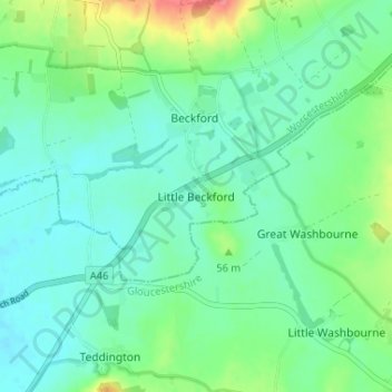 Mapa topográfico Little Beckford, altitud, relieve