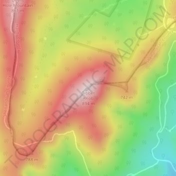 Mapa topográfico Tibbet Knob, altitud, relieve