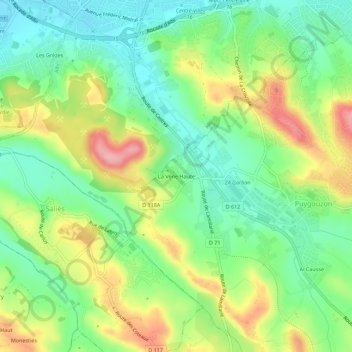 Mapa topográfico La Vène, altitud, relieve