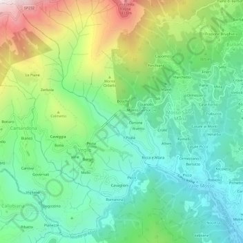 Mapa topográfico Fantone, altitud, relieve