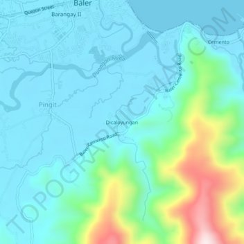 Mapa topográfico Dicaloyungan, altitud, relieve
