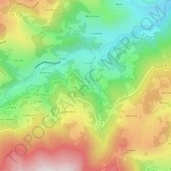 Mapa topográfico Board, altitud, relieve