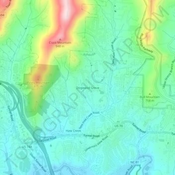 Mapa topográfico Dogwood Grove, altitud, relieve