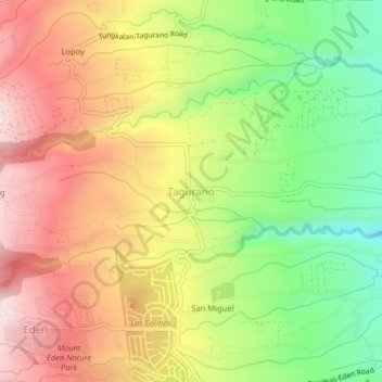 Mapa topográfico Tagurano, altitud, relieve