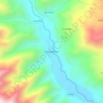 Mapa topográfico Troncopampa, altitud, relieve