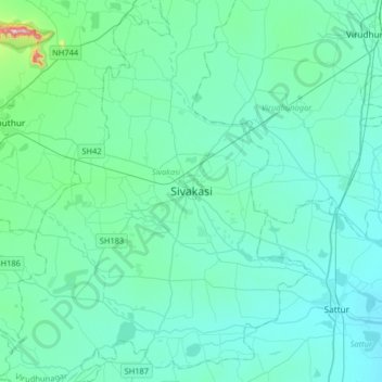Mapa topográfico Sivakasi, altitud, relieve