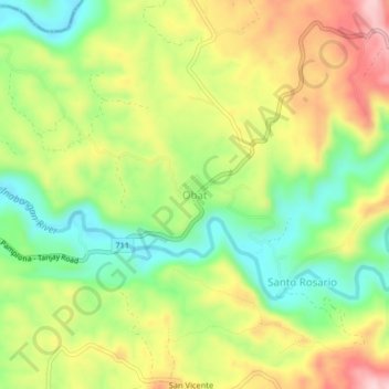 Mapa topográfico Obat, altitud, relieve