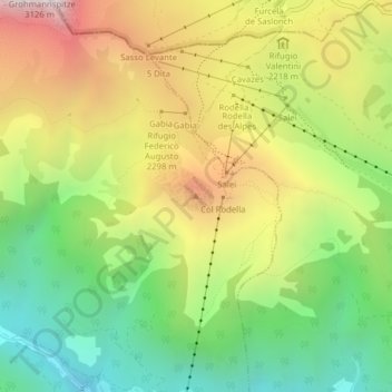 Mapa topográfico Col Rodela, altitud, relieve