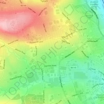 Mapa topográfico Girlington, altitud, relieve