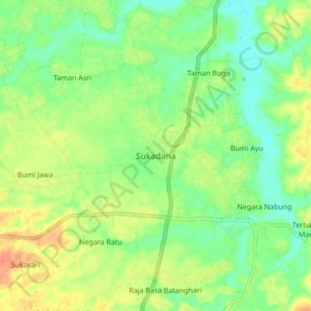 Mapa topográfico Sukadana, altitud, relieve