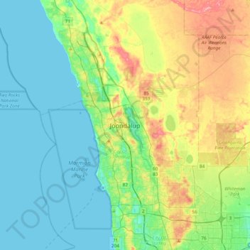 Mapa topográfico Joondalup, altitud, relieve