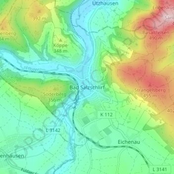 Mapa topográfico Bad Salzschlirf, altitud, relieve