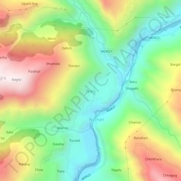 Mapa topográfico Nanj, altitud, relieve