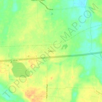 Mapa topográfico Powers, altitud, relieve