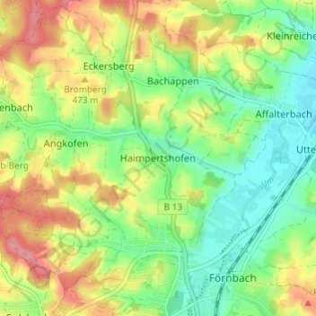 Mapa topográfico Haimpertshofen, altitud, relieve
