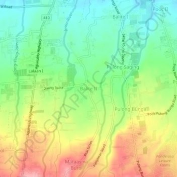 Mapa topográfico Balite II, altitud, relieve