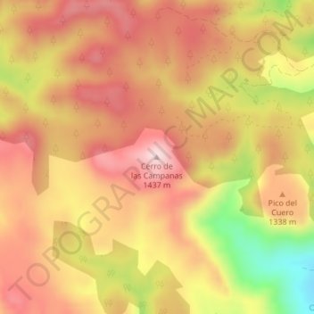 Mapa topográfico Cerro de las Campanas, altitud, relieve